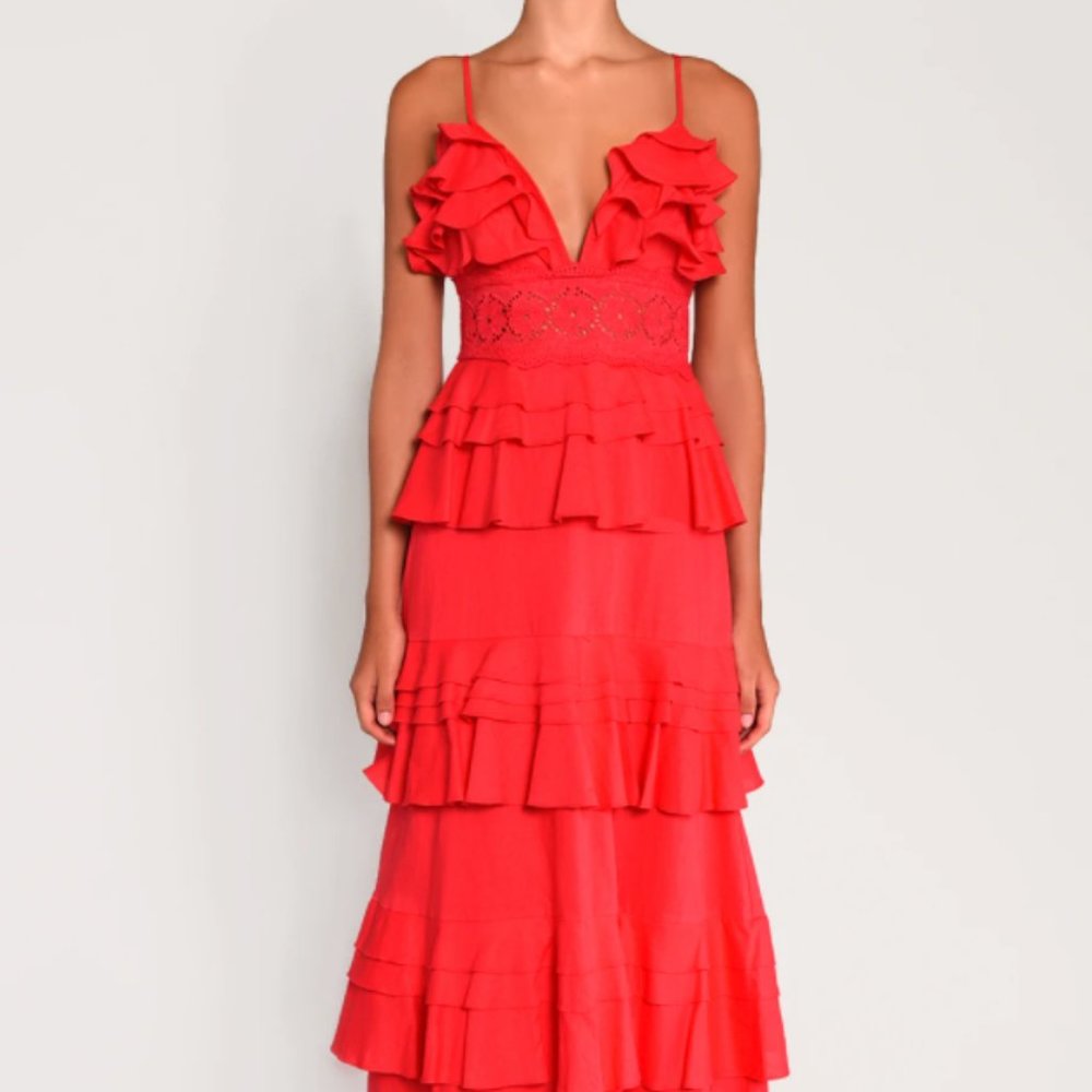 True Decadence - Red Tiered Ruffle Maxi Dress
